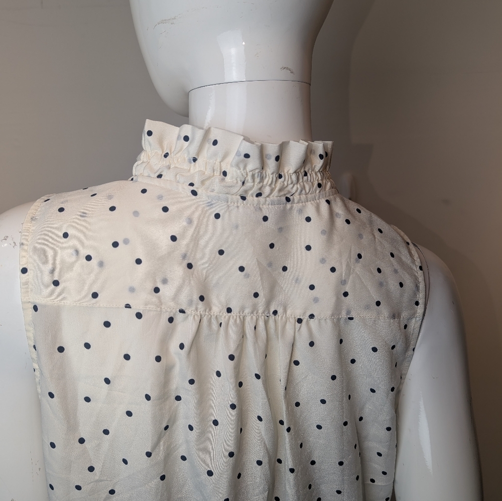 J. Crew Cream Sleeveless Ruffle Neck Polka Dot Blouse - Picture 5 of 7